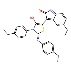 5-ethyl-3-{3-(4-ethylphenyl)-2-[(4-ethylphenyl)imino]-4-oxo-1,3-thiazolidin-5-ylidene}-1,3-dihydro-2H-indol-2-one structure