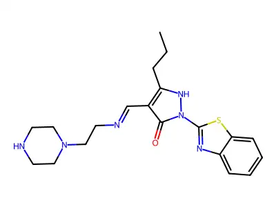 (4E)-2-(1,3-benzothiazol-2-yl)-4-[(2-piperazin-1-ylethylamino)methylidene]-5-propylpyrazol-3-one structure