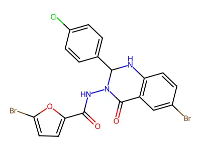 5-bromo-N-(6-bromo-2-(4-chlorophenyl)-4-oxo-1,4-dihydro-3(2H)-quinazolinyl)-2-furamide structure