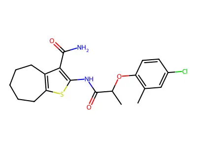 2-{[2-(4-chloro-2-methylphenoxy)propanoyl]amino}-5,6,7,8-tetrahydro-4H-cyclohepta[b]thiophene-3-carboxamide structure