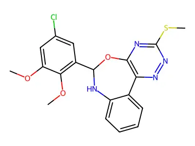 6-(5-chloro-2,3-dimethoxyphenyl)-3-methylsulfanyl-6,7-dihydro-[1,2,4]triazino[5,6-d][3,1]benzoxazepine structure
