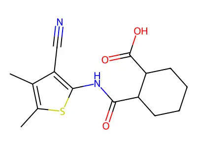 2-[(3-Cyano-4,5-dimethylthiophen-2-yl)carbamoyl]cyclohexanecarboxylic acid structure