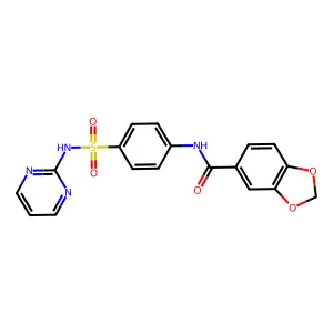 N-[4-(pyrimidin-2-ylsulfamoyl)phenyl]-1,3-benzodioxole-5-carboxamide structure