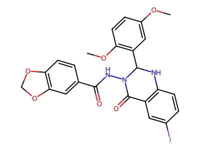 N-[2-(2,5-dimethoxyphenyl)-6-iodo-4-oxo-1,2-dihydroquinazolin-3-yl]-1,3-benzodioxole-5-carboxamide structure