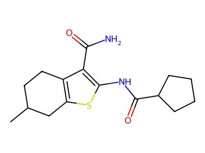 2-[(cyclopentylcarbonyl)amino]-6-methyl-4,5,6,7-tetrahydro-1-benzothiophene-3-carboxamide structure