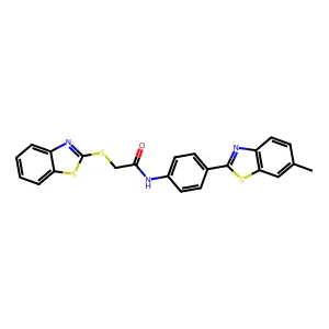 2-(1,3-benzothiazol-2-ylsulfanyl)-N-[4-(6-methyl-1,3-benzothiazol-2-yl)phenyl]acetamide structure