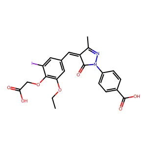 4-{4-[4-(carboxymethoxy)-3-ethoxy-5-iodobenzylidene]-3-methyl-5-oxo-4,5-dihydro-1H-pyrazol-1-yl}benzoic acid structure