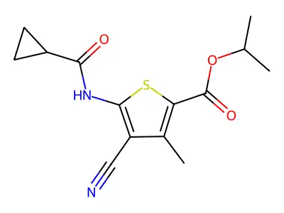 Isopropyl 4-cyano-5-[(cyclopropylcarbonyl)amino]-3-methyl-2-thiophenecarboxylate structure