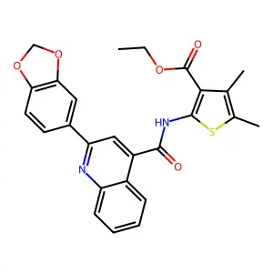 ethyl 2-({[2-(1,3-benzodioxol-5-yl)-4-quinolinyl]carbonyl}amino)-4,5-dimethyl-3-thiophenecarboxylate structure