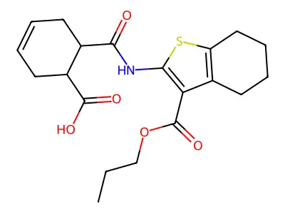 6-((3-(propoxycarbonyl)-4,5,6,7-tetrahydrobenzo[b]thiophen-2-yl)carbamoyl)cyclohex-3-enecarboxylic acid structure