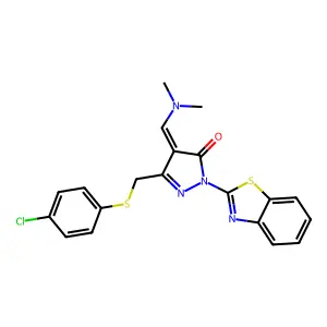 2-(1,3-benzothiazol-2-yl)-5-{[(4-chlorophenyl)sulfanyl]methyl}-4-[(dimethylamino)methylene]-2,4-dihydro-3H-pyrazol-3-one structure