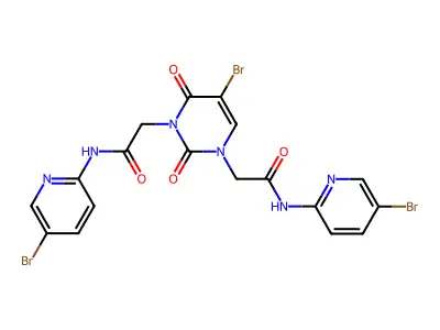 2-[5-bromo-3-[2-[(5-bromopyridin-2-yl)amino]-2-oxoethyl]-2,4-dioxopyrimidin-1-yl]-N-(5-bromopyridin-2-yl)acetamide structure