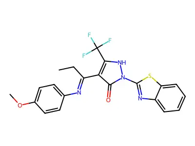 2-(1,3-Benzothiazol-2-yl)-4-[C-ethyl-N-(4-methoxyphenyl)carbonimidoyl]-5-(trifluoromethyl)-1H-pyrazol-3-one structure