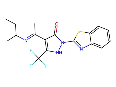 (4E)-2-(1,3-benzothiazol-2-yl)-4-[1-(butan-2-ylamino)ethylidene]-5-(trifluoromethyl)-2,4-dihydro-3H-pyrazol-3-one structure