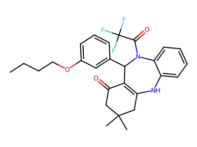 11-(3-butoxyphenyl)-3,3-dimethyl-10-(trifluoroacetyl)-2,3,4,5,10,11-hexahydro-1H-dibenzo[b,e][1,4]diazepin-1-one structure