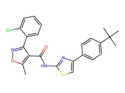 N-[4-(4-tert-butylphenyl)-1,3-thiazol-2-yl]-3-(2-chlorophenyl)-5-methyl-1,2-oxazole-4-carboxamide structure