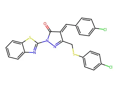 2-(2-Benzothiazolyl)-4-[(4-chlorophenyl)methylene]-5-[[(4-chlorophenyl)thio]methyl]-2,4-dihydro-3H-pyrazol-3-one structure