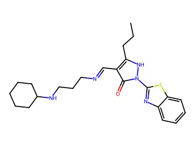 (4E)-2-(1,3-benzothiazol-2-yl)-4-[[3-(cyclohexylamino)propylamino]methylidene]-5-propylpyrazol-3-one structure