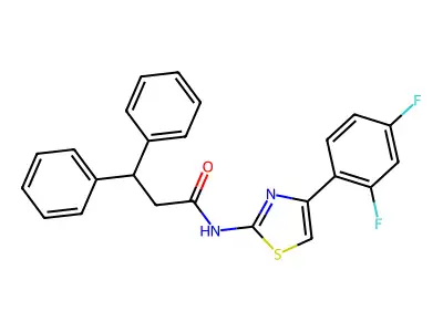N-(4-(2,4-Difluorophenyl)-2-thiazolyl)-beta-phenylbenzenepropanamide structure