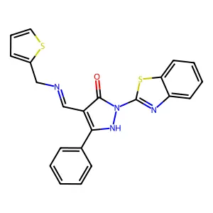 (4E)-2-(1,3-benzothiazol-2-yl)-5-phenyl-4-[(thiophen-2-ylmethylamino)methylidene]pyrazol-3-one structure