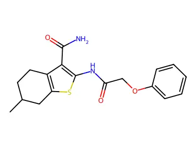 6-methyl-2-[(2-phenoxyacetyl)amino]-4,5,6,7-tetrahydro-1-benzothiophene-3-carboxamide structure
