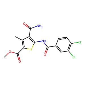 methyl 4-(aminocarbonyl)-5-[(3,4-dichlorobenzoyl)amino]-3-methyl-2-thiophenecarboxylate structure