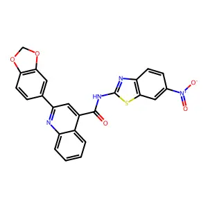 2-(1,3-benzodioxol-5-yl)-N-{6-nitro-1,3-benzothiazol-2-yl}-4-quinolinecarboxamide structure