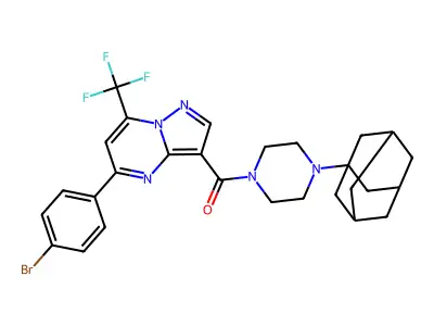 [4-(1-adamantyl)piperazin-1-yl]-[5-(4-bromophenyl)-7-(trifluoromethyl)pyrazolo[1,5-a]pyrimidin-3-yl]methanone structure