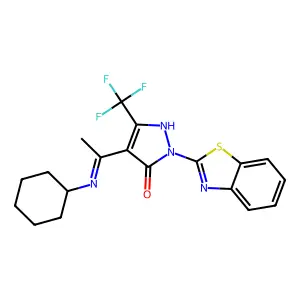 (4E)-2-(1,3-benzothiazol-2-yl)-4-[1-(cyclohexylamino)ethylidene]-5-(trifluoromethyl)-2,4-dihydro-3H-pyrazol-3-one structure