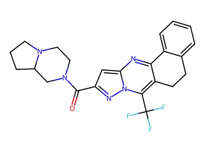 10-(hexahydropyrrolo[1,2-a]pyrazin-2(1H)-ylcarbonyl)-7-(trifluoromethyl)-5,6-dihydrobenzo[h]pyrazolo[5,1-b]quinazoline structure