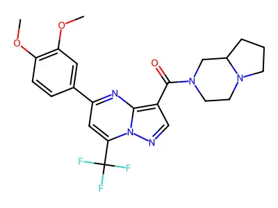 3,4,6,7,8,8a-hexahydro-1H-pyrrolo[1,2-a]pyrazin-2-yl-[5-(3,4-dimethoxyphenyl)-7-(trifluoromethyl)pyrazolo[1,5-a]pyrimidin-3-yl]methanone structure