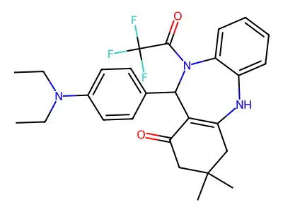6-[4-(diethylamino)phenyl]-9,9-dimethyl-5-(2,2,2-trifluoroacetyl)-6,8,10,11-tetrahydrobenzo[b][1,4]benzodiazepin-7-one structure