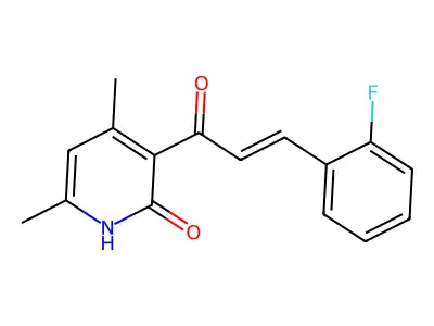 3-[3-(2-fluorophenyl)prop-2-enoyl]-4,6-dimethyl-1H-pyridin-2-one structure