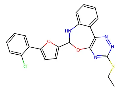 6-[5-(2-chlorophenyl)-2-furyl]-3-(ethylsulfanyl)-6,7-dihydro[1,2,4]triazino[5,6-d][3,1]benzoxazepine structure