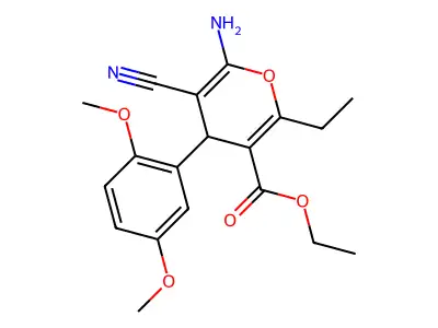 ethyl 6-amino-5-cyano-4-(2,5-dimethoxyphenyl)-2-ethyl-4H-pyran-3-carboxylate structure