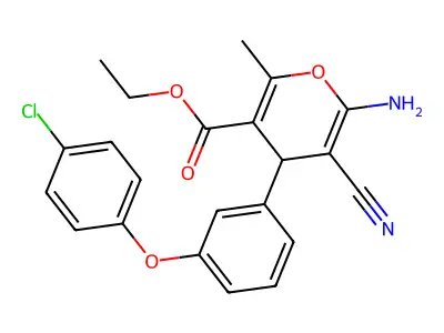 ethyl 6-amino-4-[3-(4-chlorophenoxy)phenyl]-5-cyano-2-methyl-4H-pyran-3-carboxylate structure