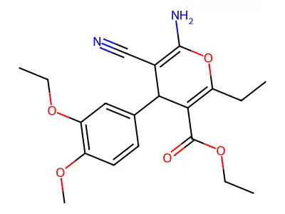 ethyl 6-amino-5-cyano-4-(3-ethoxy-4-methoxyphenyl)-2-ethyl-4H-pyran-3-carboxylate structure