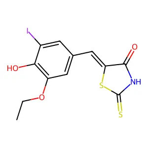 (5E)-5-[(3-ethoxy-4-hydroxy-5-iodophenyl)methylidene]-2-sulfanylidene-1,3-thiazolidin-4-one structure
