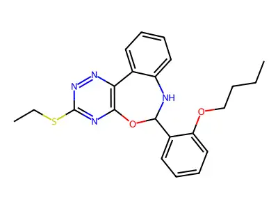 6-(2-butoxyphenyl)-3-(ethylsulfanyl)-6,7-dihydro[1,2,4]triazino[5,6-d][3,1]benzoxazepine structure