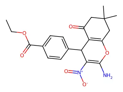 ethyl 4-(2-amino-7,7-dimethyl-3-nitro-5-oxo-5,6,7,8-tetrahydro-4H-chromen-4-yl)benzoate structure