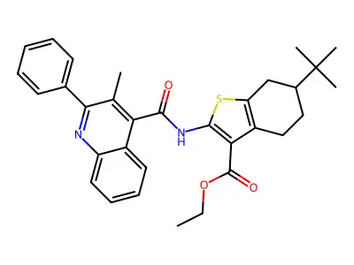 ethyl 6-tert-butyl-2-[(3-methyl-2-phenylquinoline-4-carbonyl)amino]-4,5,6,7-tetrahydro-1-benzothiophene-3-carboxylate structure