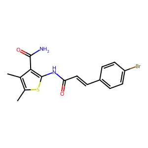 2-[[(E)-3-(4-bromophenyl)prop-2-enoyl]amino]-4,5-dimethylthiophene-3-carboxamide structure