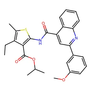 isopropyl 4-ethyl-2-({[2-(3-methoxyphenyl)-4-quinolinyl]carbonyl}amino)-5-methyl-3-thiophenecarboxylate structure