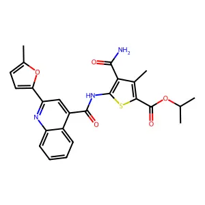 propan-2-yl 4-carbamoyl-3-methyl-5-[[2-(5-methylfuran-2-yl)quinoline-4-carbonyl]amino]thiophene-2-carboxylate structure
