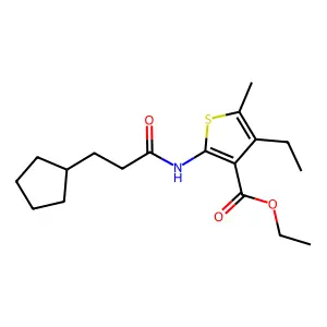 Ethyl 2-(3-cyclopentylpropanoylamino)-4-ethyl-5-methylthiophene-3-carboxylate structure