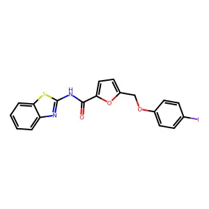 N-(1,3-benzothiazol-2-yl)-5-[(4-iodophenoxy)methyl]furan-2-carboxamide structure