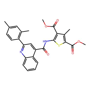 dimethyl 5-({[2-(2,4-dimethylphenyl)-4-quinolinyl]carbonyl}amino)-3-methyl-2,4-thiophenedicarboxylate structure