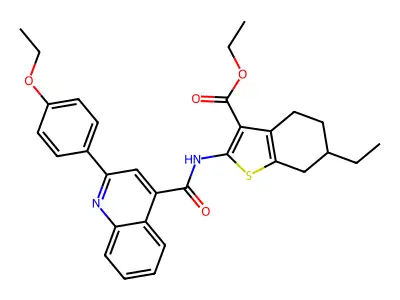 ethyl 2-[[2-(4-ethoxyphenyl)quinoline-4-carbonyl]amino]-6-ethyl-4,5,6,7-tetrahydro-1-benzothiophene-3-carboxylate structure