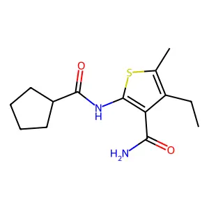 2-(Cyclopentanecarbonylamino)-4-ethyl-5-methylthiophene-3-carboxamide structure
