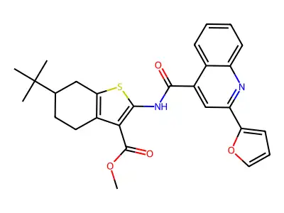 methyl 6-tert-butyl-2-({[2-(2-furyl)-4-quinolinyl]carbonyl}amino)-4,5,6,7-tetrahydro-1-benzothiophene-3-carboxylate structure